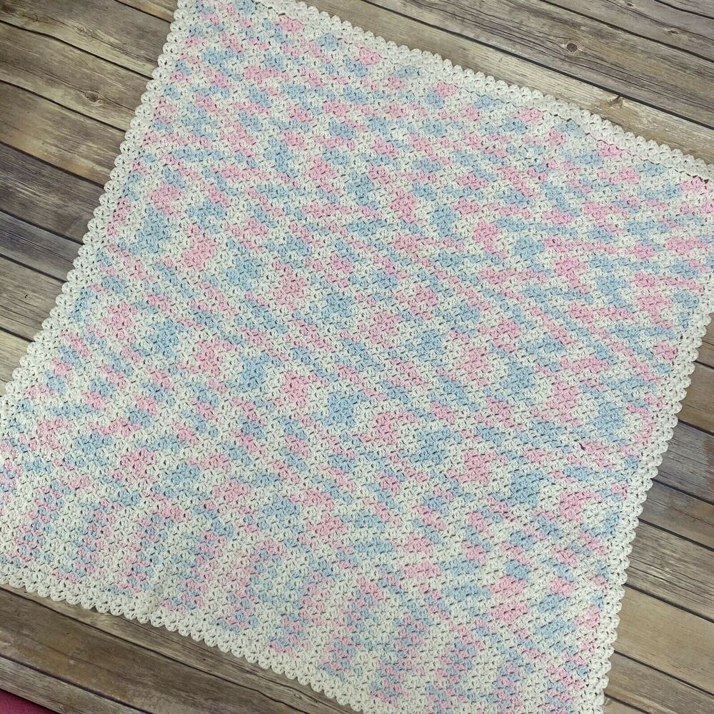 Vintage Crocheted Baby Nursery Afghan Receiving Blanket Gender Neutral 36X36